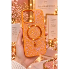 Sanalik Aksesuar Iphone 15 Pro Max Uyumlu Diamond Kristal Taşlı Magsafe Kristal Taşlı Premium Telefon Kılıfı