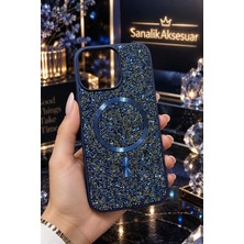 Sanalik Aksesuar Iphone 15 Pro Uyumlu Diamond Kristal Taşlı Magsafe Kristal Taşlı Premium Telefon Kılıfı