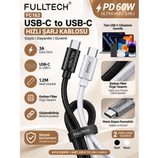 Azurtech Fulltech FC162 Usb-C To Usb-C 3A 60W Pd Hızlı Şarj Kablosu 1.2 Metre Karbon Fiber Örgü