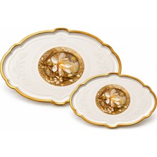 Aşkana 2’li Büyük Boy Gold Dekoratif Sunum Tepsisi Seti 48X38 / 36X27,5 cm – Kalın Dayanıklı Plastik Çay Kahve Servis Ikram Tepsisi – 5 Farklı Model