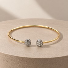 Bartuva Design Gold Gümüş Renk Taşlı Yuvarlak Uçlu Açık Kelepçe Kadın Bileklik