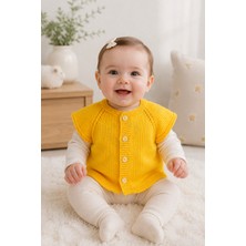 Setfix El Örgüsü Bebek Yeleği, 3-6 Ay, Dikişsiz, Kısa Kollu, Düğmeli, Anti Pilling, Handmade