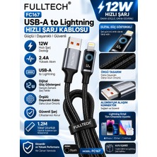 Azurtech Fulltech FC167 Usb-A To Lightning 2.4A 12W Hızlı Şarj Kablosu 1.2 Metre Dijital Güç Göstergeli Örgülü Kablo