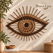 Bhava Lara El Yapımı Rattan Göz Duvar Dekoru 40 Cm, El Boyaması Örgü Bohem Duvar Süsü, Salon Yatak Odası Doğal Dekorasyon