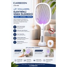 Carboon LTD-618 Çift Kullanımlı Şarjlı Sinek Raketi Mor Işık Standlı Sivrisinek Öldürücü Type-C