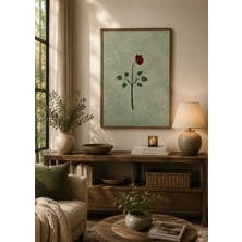 Muguetarts %100 El Sanatı Ebru Sanatı Yalnız Gül Çerçevesiz Yasemin Acar Eseri 22,5x 50 Cm.
