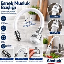 Abnturk Beyaz Oynar Başlıklı Spiral Esnek Musluk Başlığı-Her Musluğa Uyumlu 2 Fonksiyonlu Lavoba Mutfak Ucu Başlığı