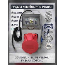 Srcelektronik Hes Kablolu 5x4 Ttr Bakır (5-50M Arası) Araç Şarjı Uyumlu 5-32A Trifaze Kombinasyon Panosu (Kablolu-Sigortalı- Prizli ve Montajlı)