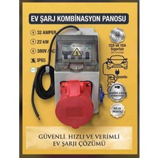 Srcelektronik Hes Kablolu 5x6 Ttr Bakır (5-50 M Arası) Araç Şarjı Uyumlu 5-32A Trifaze Kombinasyon Panosu (Kablolu-Sigortalı- Prizli ve Montajlı)