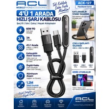 Azurtech Acl ACK-127 4in1 Usb-A + Usb-C Çoklu Uçlu 60W Pd Hızlı Şarj Kablosu 1.2m Katlanabilir Standlı