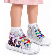 NeSe Shoes Hunterix & Huntrx Temalı Kız Çocuk Spor Ayakkabı, Sneaker, Fermuarlı ve Bağcıklı — Siyah Açık Gri