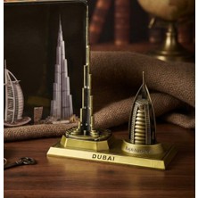 Hediyesahibi Dubai Temalı Burj Khalifa ve Burj Al Arab Metal Dekoratif Biblo – Şık Masaüstü Hediyelik