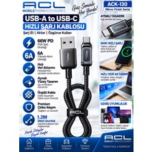 Azurtech Acl ACK-130 Usb-A To Usb-C 6A 66W Pd Hızlı Şarj ve Data Kablosu 1.2 Metre Örgülü Aynalı Tasarım