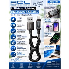 Azurtech Acl ACK-131 Usb-A To Lightning 2.4A 12W Hızlı Şarj ve Data Kablosu 1.2 Metre Örgülü Aynalı Tasarım