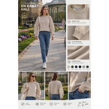 Luxic Core Luxıc Core Kadın Crop Bisiklet Yaka Sweatshirt Pamuklu Yumuşak Dokulu Günlük Spor Sweatshirt - Krem