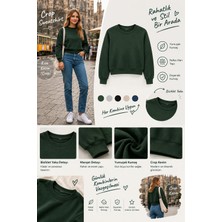 Luxic Core Luxıc Core Kadın Crop Bisiklet Yaka Sweatshirt Pamuklu Yumuşak Dokulu Günlük Spor Sweatshirt - Yeşil