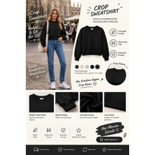 Luxic Core Luxıc Core Kadın Crop Bisiklet Yaka Sweatshirt Pamuklu Yumuşak Dokulu Günlük Spor Sweatshirt - Siyah