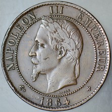 Banknoting Fransa 10 Centimes 1864 Bb= Strasbourg.