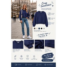Luxic Core Luxıc Core Kadın Crop Bisiklet Yaka Sweatshirt Pamuklu Yumuşak Dokulu Günlük Spor Sweatshirt - Mavi