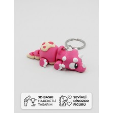 Kazancı Store - 3D Baskı Hareketli Pembe Triceratops Dinozor Anahtarlık - Çanta Süsü & Hediyelik