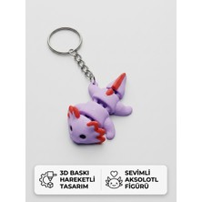 Kazancı Store - 3D Baskı Hareketli Aksolotl Anahtarlık - Mor Kırmızı Sevimli Çanta Süsü & Hediyelik