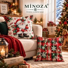 Minoza Digital Baskılı Noel Desenli Dekoratif Kırlent Kılıfı 2' Li Set