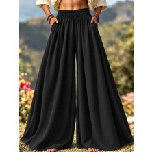 Defy Moda Yüksek Belli Lastikli Geniş Paçalı Etek Pantolon