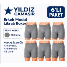 Yıldız Çamaşır Erkek Modal Likralı Boxer (36-37-38-39-40-41-42)- 6 Adet