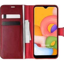 Corcishop Samsung Galaxy A01 Kılıf Standlı Kapaklı Korumalı Kırmızı