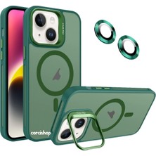 Corcishop iPhone 16 Plus Uyumlu Kılıf Açılır Kamera Stand Magsafeli Mat Renkli Şeffaf + Lens Koruyucu Set