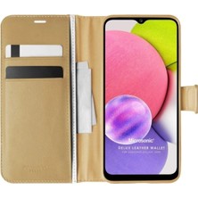 Corcishop Samsung Galaxy A03S ile Uyumlu Kılıf Delux Leather Wallet Gold