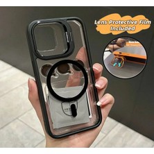 Corcishop Iphone 15 Kılıf Magsafe Krom Mika Kapak Renkli Silikon Çerceve +Lens Koruyucu Cam Set Kamera Standlı