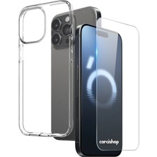 Corcishop Apple iPhone 16 Pro Max Kılıf Yumuşak Şeffaf Silikon + Nano Ekran Koruyucu Cam Set