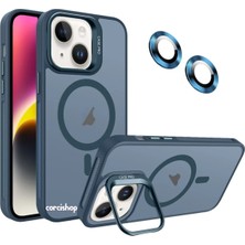 Corcishop iPhone 16 Uyumlu Kılıf Bumper Açılır Kamera Stand Magsafeli Mat Renkli Şeffaf + Lens Koruyucu Set