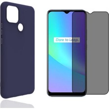Corcishop Oppo Realme C25 Yumuşak Soft Silikon Telefon Kılıfı ve Privacy Hayalet Tam Kaplar Cam Ekran Koruyucu