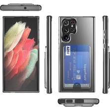 Corcishop Samsung Galaxy S21 Ultra Kılıf Şeffaf Pürüzsüz Yüzey Darbe Emici Kartlıklı Kapak