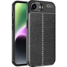 Corcishop iPhone 16E Uyumlu Kılıf Niss Deri Desen Silikon Siyah