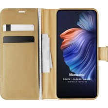 Corcishop Tecno Camon 18 Kılıf Delux Leather Wallet Gold