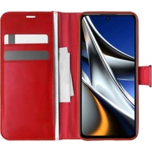 Corcishop Xiaomi Poco X4 Pro 5g Kılıf Kapaklı Standlı Kartlıklı Korumalı Kırmızı