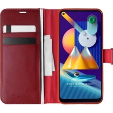 Corcishop Samsung Galaxy M11 Kılıf Standlı Kapaklı Korumalı Kırmızı