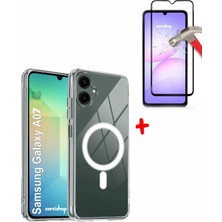 Corcishop Samsung Galaxy A07 SM-A075F Tam Kaplayan Temperli Kırılmaz Cam + Magsafe Kılıf Silikon Kapak Set