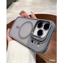 Corcishop iPhone 17 Pro Max Uyumlu Kılıf Açılır Kamera Stand Magsafeli Mat Renkli Şeffaf + Lens Koruyucu Set