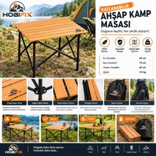 Hobifix Katlanabilir Ahşap Kamp Masası 65X73X65 Cm, 3,5 kg Taşıma Çantalı Portatif Kamp Piknik Balık Masası