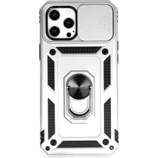 aklow akyoleticaret iPhone 12 Pro Max Kılıf Pars Lens Yüzüklü Silikon - Gümüş