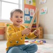 U Atölye Doğal Ahşap Ritim Çubuğu Seti 4'lü - Çocuklar Için Eğitici Oyuncak 20CM