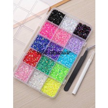Yiğit Aksesuar Rengarenk 15 Renk 3.600 Adet Yapıştırma Taş SS16(4 Mm) Bedazzling Kit Taş Kalemi ve Cımbız Hediyeli