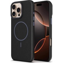 Happy Trend Apple iPhone 14 Pro Max ile Uyumlu Deri Görünmlü 2,5mm Kamera Koruma Çıkıntı Koruma Cowboy Magsafe ile Uyumlu Iç Kadife Yüzeyli Silikon Kılıf Black