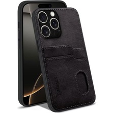 Happy Trend Apple iPhone 15 Pro Max ile Uyumlu Kılıf Zebana Kartlıklı Lüx Deri Kılıf Siyah