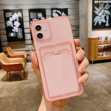 Happy Trend iPhone 12 ile Uyumlu Şeffaf Yapıya Sahip Arka Ksımında Kartlık Bölmeli Kolay Kullanım Sağlayan Telefon Kılıfı (Pembe)