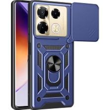 Happy Trend Infinix ile Uyumlu Note 40 Pro Kılıf Magnetik Standlı Kamera Korumalı Zore Sürgülü Vega Kapak Mavi